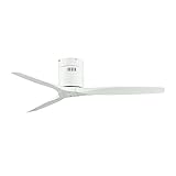 Deckenventilator Nur Holzventilatoren, Deckenventilator, kein Licht, Gleichstrommotor, umgekehrte Flügel, hochwertiges Design, Heimventilatoren, Fernbedienung, Schwarz, Weiß, 85 V–240 V ( Color : Whit