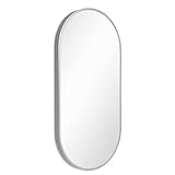 PHOTOLINI Spiegel Oval Silber mit Metallrahmen 40x80 cm | Deko-Wandspiegel | Ovalspiegel | Silberrand Spiegel