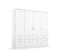 Rauch Möbel Bremen Schrank Drehtürenschrank Kleiderschrank in Weiß mit 8 Schubladen 4-türig, inklusive Zubehörpaket Basic 1 Kleiderstange, 4 Einlegeböden BxHxT 181x199x58 cm