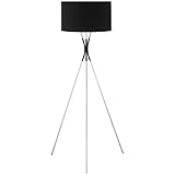 HOMCOM Stehlampe Wohnzimmer Tripod Stehleuchte 40W moderne Standleuchte mit E27 Fassung Stoffschirm Metallfuß für Schlafzimmer Büro elegant Schwarz+Silber 47 x 47 x 147 cm
