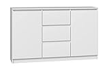 ADGO 2D3S Kommode mit 2 Türen und 3 Schubladen 120x75x40cm, Klassischer Schrank mit Regalen für Schlafzimmer Wohnzimmer Tief Freistehend Platzsparend(Versand in 2 Packs) (Weiß)