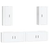 vidaXL TV Schrank Set 4-TLG., Wohnwand Wohnzimmer, Schrankwand Anbauwand mit Stauraum, Lowboard Fernsehtisch Wandmontage, Hochglanz-Weiß Holzwerkstoff
