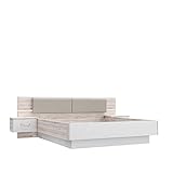 FORTE RONDINO Bett mit Nachttischen, Liegefläche 180 x 200 cm, Holzwerkstoff, Sandeiche / Weiß Hochglanz, 285 x 91.7 x 209 cm