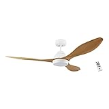 EGLO Deckenventilator Antibes, 3 Flügel Ventilator mit Licht, weiß matt mit ABS Kunststoff-Flügeln in hochwertiger Bambus-Optik, Fernbedienung, Timer, Sommer Winter Betrieb, DC Motor, leise, Ø 132cm