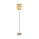 EGLO Stehlampe Viserbella, 1 flammige Stehleuchte Vintage, Modern, Standleuchte aus Stahl und Textil, Wohnzimmerlampe in Champagner, Gold, Lampe mit Tritt-Schalter, E27 Fassung