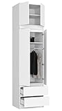 BDW Kleiderschrank mit Aufsatz, 4-türiger Kleiderschrank, 2 Schubladen, Kleiderschrank für das Schlafzimmer, Wohnzimmer, Flur, 234x60x51cm (Weiß), One size