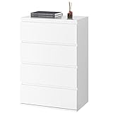FOREHILL Kommode mit 4 Schubladen in Weiß, Schubladenschrank für Schlafzimmer Flur Wohnzimmer 55x33x80cm