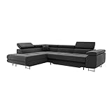 MEBLINI Schlafcouch mit Bettkasten - Ecksofa mit Schlaffunktion - Sofa mit Relaxfunktion und Kopfstützen - Couch L-Form - Eckcouch - Wohnlandschaft - Carl - 272x202x63cm Links - Dunkelgrau Samt