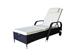 MK Outdoor Rattanliege Lounger Deluxe-S Outdoor, belastbar bis 165 kg, inklusive Bequeme abwaschbare Auflage und Kopfkissen, schwarz, Gartenliege, Relaxliege, Liegestuhl, Sonnenliege Rattanmöbel