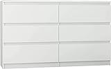 Framire R-140 Kommode in Weiß, Kommode mit 6 Schubladen, Schrank für Schlafzimmer, Wohnzimmer, Bad, 140x 76 x 31 cm