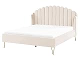 Beliani Polsterbett Samtstoff beige mit Lattenrost vertikale Steppung 160x200cm Ambillou