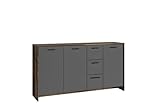byLIVING Ben 05 Kommode, Sideboard, Türen, Schubkästen, Style/anthrazit, Melamin, Old Wood, B 153, H 83, T 35 cm