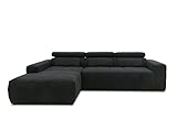 DOMO Collection Brandon Ecksofa, Sofa mit Rückenfunktion in L-Form, Polsterecke, Eckgarnitur, schwarz, 285 x 175 cm