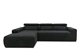 DOMO Collection Brandon Ecksofa, Sofa mit Rückenfunktion in L-Form, Polsterecke, Eckgarnitur, schwarz, 285 x 175 cm