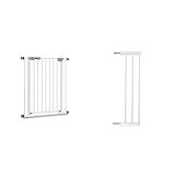 Hauck Treppenschutzgitter/Türschutzgitter Clear Step Autoclose, für Breiten 75-80 cm, Ultra Flache Schwelle, Metall Weiß & 21 cm Verlängerung für Kinder Türschutzgitter/Metall Weiß