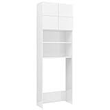 vidaXL Waschmaschinenschrank mit 2 Türen 2 offenen Fächern Badmöbel Badschrank Hochschrank Badhochschrank Hochglanz-Weiß 64x25,5x190cm