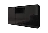 muebles bonitos Modernes Sideboard Nevada | Breite 140 x Höhe 80 x Tiefe 40 cm | 3 Türen | Schwarz