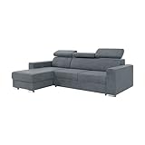 MEBLINI Schlafcouch mit Bettkasten - Ecksofa mit Schlaffunktion - Sofa mit Relaxfunktion und Kopfstützen - Couch L-Form - Eckcouch - Wohnlandschaft - Voss - 242x168x79cm Links - Grau Samt