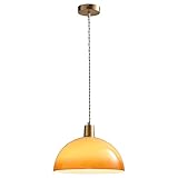 USMJQVZ Moderne Vintage-Glas-Pendelleuchte, orangefarbener Kuppelschirm mit antikem Messing, Deckenleuchte, Deckenbeleuchtung für Esszimmertisch, Kücheninsel