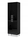 VBChome Hochschrank Schwarz 60 x 180 cm Badmöbel Standschrank Badschrank Standschrank auf den Füßen 4 Türen Badezimmerschrank Badregal 5 Fächer