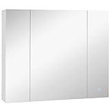 kleankin Badezimmer Spiegelschrank mit LED Beleuchtung Hängeschrank Badschrank 12 W mit 9 Regalen Memory-Funktion Touch-Schalter Weiß 90 x 15 x 75cm