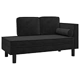 vidaXL Chaiselongue, Recamiere mit Kissen Nackenrolle, Ottomane Schlafzimmer Wohnzimmer, Sofa Couch Holzrahmen, Relaxliege, Modern, Schwarz Samt