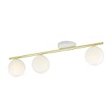 Licht-Erlebnisse Deckenlampe Weiß Gold Glas Metall Kugelschirm blendarm 80 cm lang E14 Deckenleuchte Flur Wohnzimmer Esszimmer