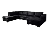 Stylefy Wohnlandschaft Kassandra U-Form mit Ottomane Links - Sofa (HxBxL): 95x227x345 cm - Strukturstoff Preston Schwarz