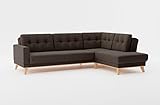 CAVADORE Ecksofa Lima mit Ottomane / L-Form-Couch mit Wellenfederung, Holzrahmen + Steppung im Rücken / Flachgewebe, Braun