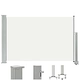 Seitenmarkise ausziehbar | Markise 60-180x300cm | Blickdicht Sichtschutz & Windschutz für Garten Balkon & Terrasse, Seitenrollo mit Wandhalterung (140x300cm (HxB), Creme)