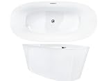 VBChome Badewanne 160x75 cm Chrom Acryl SET Premium Badewanne Freistehend Eingebauter Überlauf Siphon Inklusive Modern Komfort Elegant Top Qualität