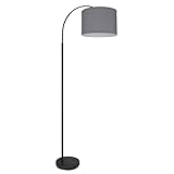 etc-shop Stehlampe Standleuchte Stoffschirm Bogenlampe Wohnzimmer Deckenfluter mit beweglichem Spot schwarz, Metall Stoff, 1x E27 Fassung, LxBxH 62x35x160cm