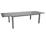 DEGAMO Ausziehtisch Marina XXL, 200/300x110cm, Aluminium Silbergrau + Glas duneklgrau