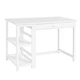 SoBuy FWT71-W Schreibtisch mit 2 Ablagen und 1 Schublade Computertisch Bürotisch Arbeitstisch für Homeoffice Tisch weiß BHT ca.: 120x75x58cm