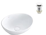 VBChome Waschbecken Kleine + Pop-up Click-Clack 34 x 27 x 13 cm Mini Keramik Weiß Oval Waschtisch Handwaschbecken Aufsatzwaschbecken Waschschale Gäste WC