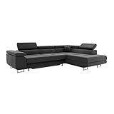 MEBLINI Schlafcouch mit Bettkasten - Ecksofa mit Schlaffunktion - Sofa mit Relaxfunktion und Kopfstützen - Couch L-Form - Eckcouch - Wohnlandschaft - Carl - 272x202x63cm Rechts - Dunkelgrau Samt