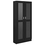 vidaXL Vitrinenschrank Bücherschrank Aktenschrank Büroschrank Vitrine Schrank Bücherregal Standvitrine Schwarz 82,5x30,5x185,5cm Holzwerkstoff