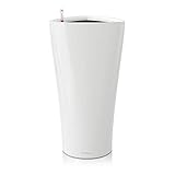 LECHUZA DELTA Premium 30, Weiß Hochglanz, Hochwertiger Kunststoff, Inkl. Bewässerungssystem, Herausnehmbarer Pflanzeinsatz, Für Innen- und Außenbereich, 15500, 30x30x56 cm