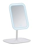 WENKO LED-Standspiegel Bertiolo, dimmbarer Kosmetikspiegel mit LED-Beleuchtung, Schminkspiegel schwenkbar, ideales Schminken & Rasieren, Touchfunktion, batteriebetrieben, 21 x 30 x 16,5 cm