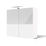 Artforma Spiegelschrank Bad mit Lumen Spiegelleuchte, Badlampe (70 x 60 x 17 cm) | Alpine White | Badschrank | Beleuchtet Badezimmerschrank | Stauraum und Steckdose in Weiß