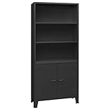 JUNZAI Bücherregal, Raumteiler Regal, Standregal, Bookcase, Bücherwand, Büroregal, Regalbrett, Bookshelf, im Industrie-Stil Anthrazit 80x32x180 cm Stahl