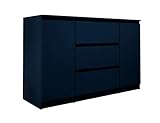3E 3xE living.com Kommode, Sideboard mit 2 Türen, 3 Schubladen, B: 120 cm, H: 78 cm, T: 40 cm in Farbe: Marineblau