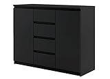 Furniture24 Kommode Sideboard IDEA ID-04 mit 2 Türen, 4 Schubladen (Schwarz Matt)