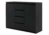 Furniture24 Kommode Sideboard IDEA ID-04 mit 2 Türen, 4 Schubladen (Schwarz Matt)