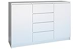 CDF Moderne Kommode 2D4S 140 (2 Türen, 4 Schubladen) | Farbe: weiß | Aktenschrank, Kleinigkeiten | Ideal für Wohnzimmer, Schlafzimmer, Kinderzimmer, Teenager und Büro | Regale