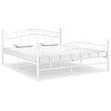 vidaXL Bett mit Lattenrost Metallbett Bettgestell Doppelbett Schlafzimmerbett Ehebett Bettrahmen Schlafzimmermöbel Weiß Metall 140x200cm