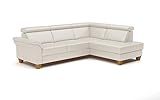 CAVADORE Leder-Ecksofa Ammerland mit Ottomane / Landhaus-Sofa mit Federkern + Kopfteilverstellung / 245 x 84 x 194 / Leder Weiß