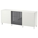 Ikea BESTÅ Aufbewahrungskombination mit Schubladen, 180x40x74 cm, Laxviken Weiß/Selsviken Hochglanz/Grau