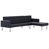 vidaXL Schlafsofa L-Form Couch Sofa Gästebett Bettsofa Schlafcouch Ecksofa Eckcouch Ledersofa Polstersofa Wohnlandschaft Loungesofa Schwarz Kunstleder