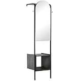 HOMCOM Wandgarderobenständer, Jackenständer, Kleiderständer mit Ablage, Spiegel, Schuhschrank, Garderobe mit Kleiderhaken, für Flur, Diele, Stahl, Schwarz